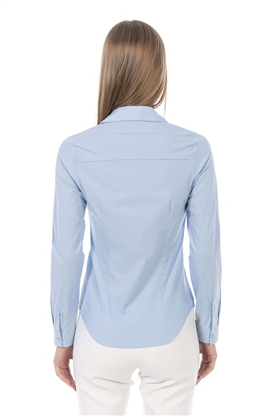 Kadın  Belden Oturtmalı  Basic Gömlek 22265 Mavi-579MSPOMAV