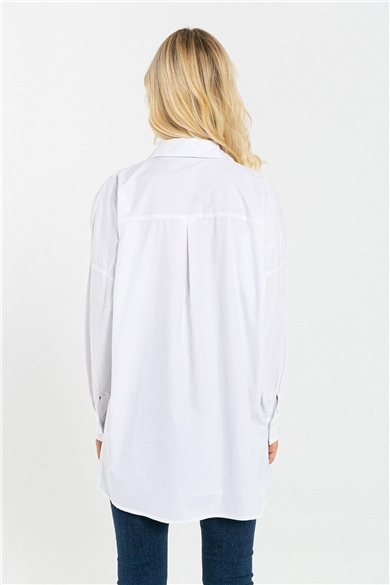 Kadın Cep Detaylı Uzun Gömlek 27049  Beyaz-563MSPOBEY