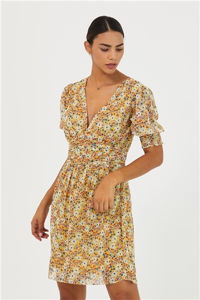 Kadın Çiçekli Şifon Elbise Sarı-171MSPOSAR