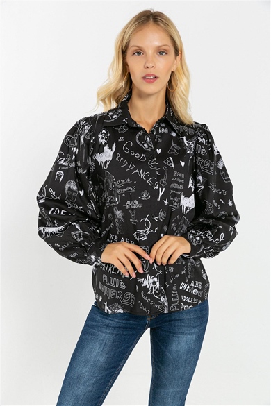 Kadın Kol Büzgülü Empirme Gömlek 27073 Siyah-481MSPOSIY