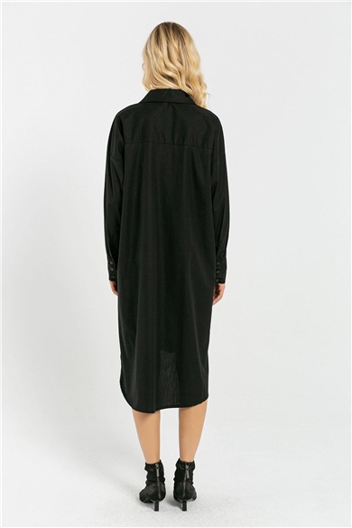 Kadın Önü Düğmeli Cepli  Elbise 61125 Siyah-459MSPOSIY